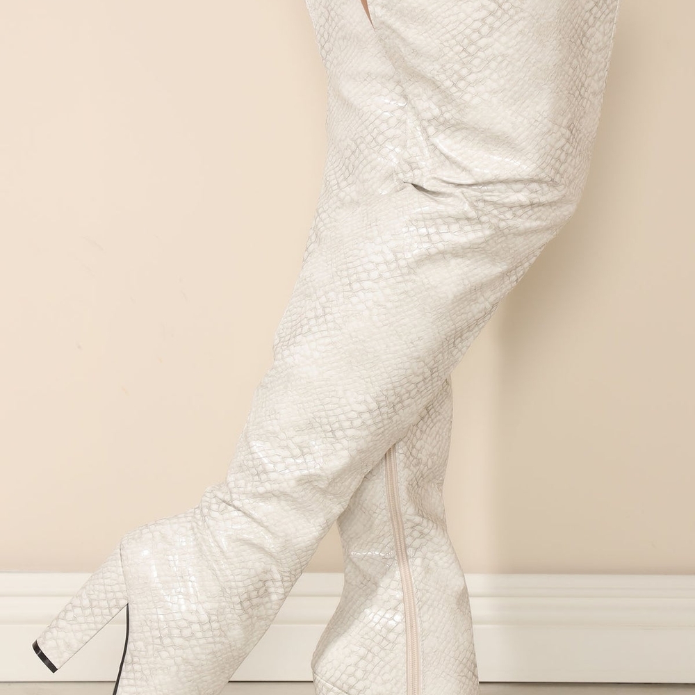 Fashion Nova White Snakeskin Over the Knee Boots. May Fit a Size 10